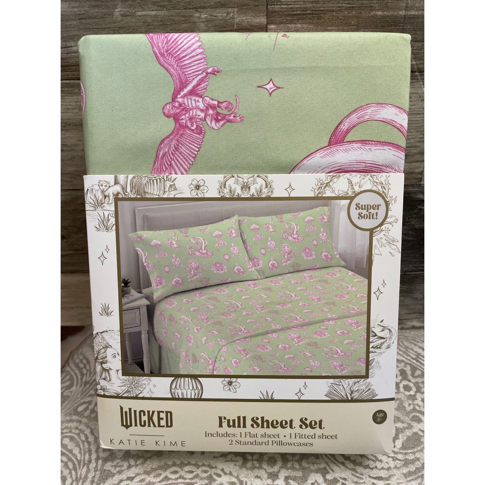 NEW Wicked Katie Kime Full Sheet Set Green Pink Mythical Creatures Lions